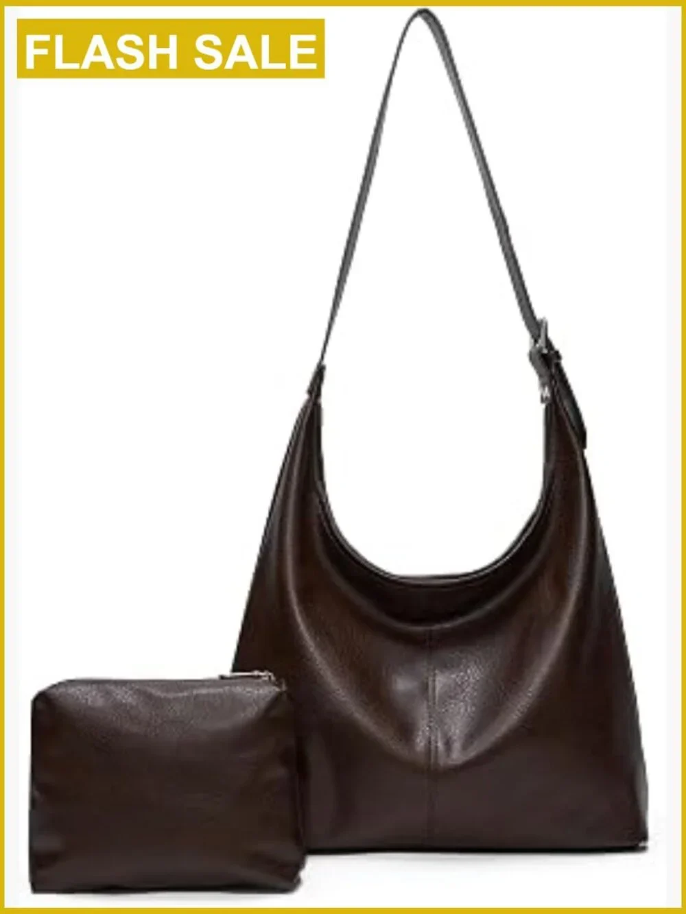 Spacious Slouchy Hobo Bag with Pouch, Adjustable Strap